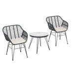 Gardeon 3PC Outdoor Furniture Bistro Set Lounge Setting Table Chairs Cushion Patio Grey - Image 7