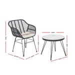 Gardeon 3PC Outdoor Furniture Bistro Set Lounge Setting Table Chairs Cushion Patio Grey - Image 2