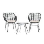 Gardeon 3PC Outdoor Furniture Bistro Set Lounge Setting Table Chairs Cushion Patio Grey - Image 3