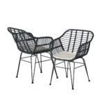 Gardeon 3PC Outdoor Furniture Bistro Set Lounge Setting Table Chairs Cushion Patio Grey - Image 4