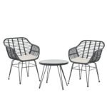 Gardeon 3PC Outdoor Furniture Bistro Set Lounge Setting Table Chairs Cushion Patio Grey - Image 5