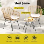 Gardeon 3PC Outdoor Furniture Bistro Set Lounge Setting Table Chairs Cushion Patio Grey - Image 4