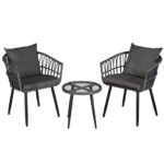 Gardeon 3PC Outdoor Bistro Set Patio Furniture Lounge Setting Table and Chairs Grey