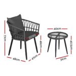 Gardeon 3PC Outdoor Bistro Set Patio Furniture Lounge Setting Table and Chairs Grey - Image 2