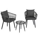 Gardeon 3PC Outdoor Bistro Set Patio Furniture Lounge Setting Table and Chairs Grey - Image 3
