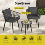 Gardeon 3PC Outdoor Bistro Set Patio Furniture Lounge Setting Table and Chairs Grey - Image 4