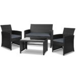 Gardeon 4 PCS Outdoor Sofa Set Rattan Chair Table Setting Garden Furniture Black - Image 7