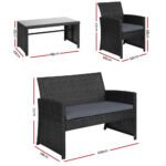 Gardeon 4 PCS Outdoor Sofa Set Rattan Chair Table Setting Garden Furniture Black - Image 2