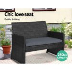 Gardeon 4 PCS Outdoor Sofa Set Rattan Chair Table Setting Garden Furniture Black - Image 3