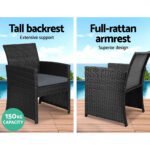 Gardeon 4 PCS Outdoor Sofa Set Rattan Chair Table Setting Garden Furniture Black - Image 4