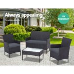 Gardeon 4 PCS Outdoor Sofa Set Rattan Chair Table Setting Garden Furniture Black - Image 6