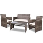 Gardeon 4 PCS Outdoor Sofa Set Rattan Chair Table Setting Garden Furniture Grey - Image 7