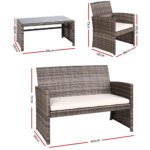 Gardeon 4 PCS Outdoor Sofa Set Rattan Chair Table Setting Garden Furniture Grey - Image 2