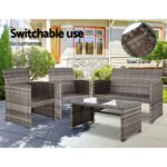 Gardeon 4 PCS Outdoor Sofa Set Rattan Chair Table Setting Garden Furniture Grey - Image 6
