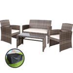 Gardeon 4 PCS Outdoor Sofa Set with Storage Cover Rattan Chair Furniture Grey - Image 7