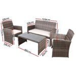Gardeon 4 PCS Outdoor Sofa Set with Storage Cover Rattan Chair Furniture Grey - Image 2