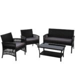 Gardeon 4PCS Outdoor Sofa Set Wicker Harp Chair Table Garden Furniture Black - Image 8