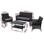 Gardeon 4PCS OutdoorSofa Set with Storage Cover Wicker Harp Chair Table Black - Image 2