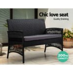 Gardeon 4PCS OutdoorSofa Set with Storage Cover Wicker Harp Chair Table Black - Image 4