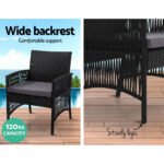 Gardeon 4PCS OutdoorSofa Set with Storage Cover Wicker Harp Chair Table Black - Image 5