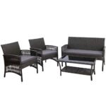 Gardeon 4PCS Outdoor Sofa Set Wicker Harp Chair Table Garden Furniture Grey - Image 8