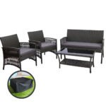 Gardeon 4PCS Outdoor Sofa Set with Storage Cover Wicker Harp Chair Table Grey - Image 7