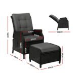 Gardeon Recliner Chair Sun lounge Wicker Lounger Outdoor Furniture Patio Adjustable Black - Image 3