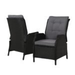 Gardeon 2PC Recliner Chair Sun lounge Wicker Lounger Outdoor Furniture Adjustable Black - Image 3