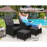 Gardeon 2PC Recliner Chair Sun lounge Wicker Lounger Outdoor Furniture Adjustable Black - Image 4