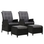 Gardeon 2PC Recliner Chair Sun lounge Wicker Lounger Outdoor Furniture Adjustable Black - Image 7