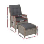 Gardeon Recliner Chair Sun lounge Wicker Lounger Outdoor Furniture Patio Adjustable Grey - Image 2