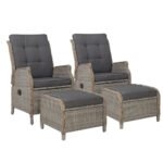 Gardeon 2PC Recliner Chair Sun lounge Wicker Lounger Outdoor Furniture Adjustable Grey - Image 7