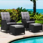 Gardeon 5PC Recliner Chairs Table Sun lounge Wicker Outdoor Furniture Adjustable Black - Image 8