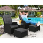Gardeon 5PC Recliner Chairs Table Sun lounge Wicker Outdoor Furniture Adjustable Black - Image 9