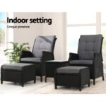Gardeon 5PC Recliner Chairs Table Sun lounge Wicker Outdoor Furniture Adjustable Black - Image 12