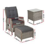 Gardeon 5PC Recliner Chairs Table Sun lounge Wicker Outdoor Furniture Adjustable Grey - Image 2