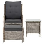 Gardeon 5PC Recliner Chairs Table Sun lounge Wicker Outdoor Furniture Adjustable Grey - Image 3