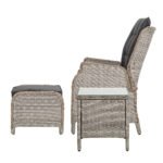 Gardeon 5PC Recliner Chairs Table Sun lounge Wicker Outdoor Furniture Adjustable Grey - Image 4