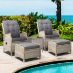 Gardeon 5PC Recliner Chairs Table Sun lounge Wicker Outdoor Furniture Adjustable Grey - Image 8