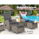 Gardeon 5PC Recliner Chairs Table Sun lounge Wicker Outdoor Furniture Adjustable Grey - Image 9