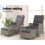 Gardeon 5PC Recliner Chairs Table Sun lounge Wicker Outdoor Furniture Adjustable Grey - Image 12