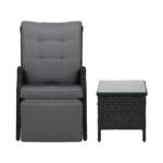 Gardeon 3PC Recliner Chairs Table Sun lounge Outdoor Furniture Wicker Adjustable Black - Image 3