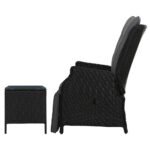 Gardeon 3PC Recliner Chairs Table Sun lounge Outdoor Furniture Wicker Adjustable Black - Image 4