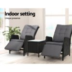 Gardeon 3PC Recliner Chairs Table Sun lounge Outdoor Furniture Wicker Adjustable Black - Image 12