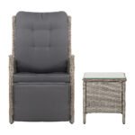 Gardeon 3PC Recliner Chairs Table Sun lounge Outdoor Furniture Wicker Adjustable Grey - Image 3
