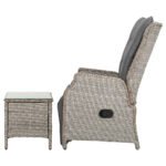 Gardeon 3PC Recliner Chairs Table Sun lounge Outdoor Furniture Wicker Adjustable Grey - Image 4