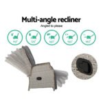 Gardeon 3PC Recliner Chairs Table Sun lounge Outdoor Furniture Wicker Adjustable Grey - Image 6