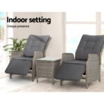Gardeon 3PC Recliner Chairs Table Sun lounge Outdoor Furniture Wicker Adjustable Grey - Image 12