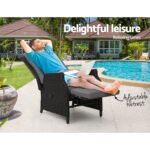 Gardeon Recliner Chairs Sun lounge Wicker Lounger Outdoor Furniture Patio Adjustable Black - Image 4