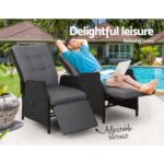 Gardeon 2PC Recliner Chairs Sun lounge Wicker Lounger Outdoor Furniture Adjustable Black - Image 4